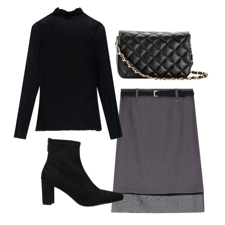 Outfit donna - I tacchi per la sera. Stile Chic per Serata fuori. Abbinamento con borse a tracolla, stivaletti, gonne, maglieria.