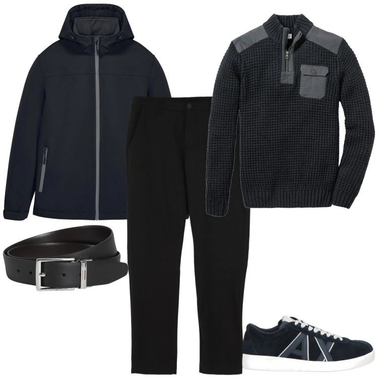 Outfit uomo - Total look #2041641. Stile Trendy per Tutti i giorni. Abbinamento con maglieria, giacche, cinture, sneakers, pantaloni.