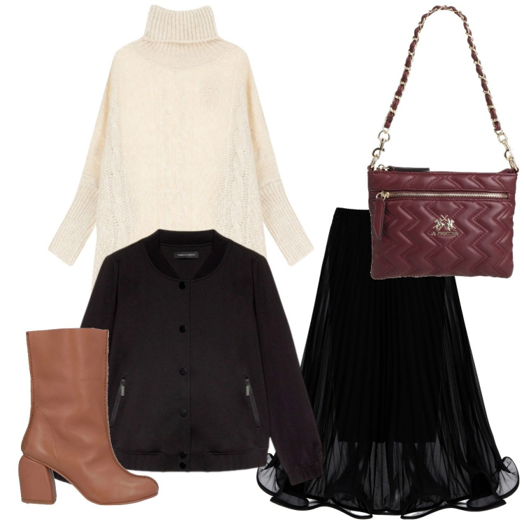 Outfit donna - La gonna streghesca. Stile Chic per Serata fuori. Abbinamento con stivaletti, borse a mano, maglieria, gonne lunghe, bomber.