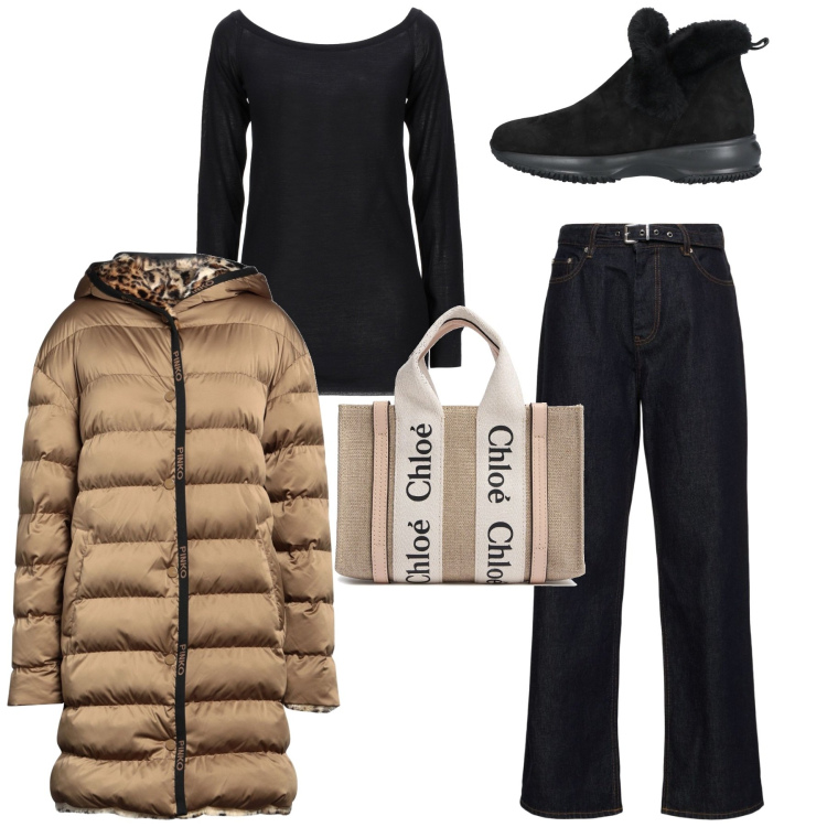 Outfit donna - Il piumino oro antico. Stile Casual chic per Tutti i giorni. Abbinamento con stivaletti, piumini, pullovers, jeans dritti, borse a mano.