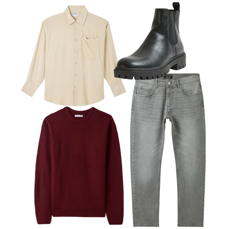 Outfit uomo - City. Stile Casual per Tutti i giorni. Abbinamento con camicie, maglieria, jeans, stivali e stivaletti.