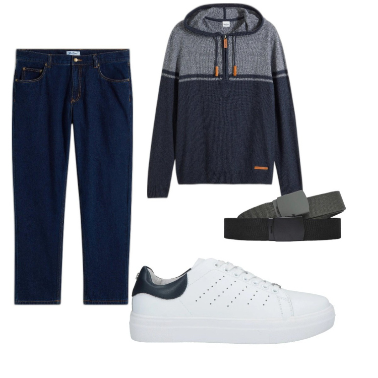 Outfit uomo - Total look #2041714. Stile Casual per Tutti i giorni. Abbinamento con jeans dritti, maglieria, sneakers, cinture.