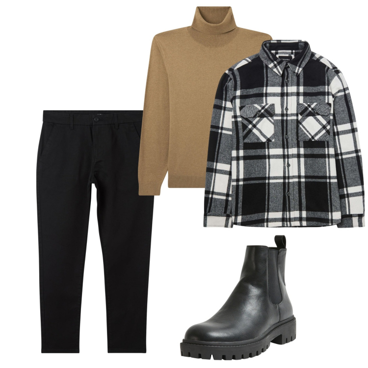 Outfit uomo - Casual. Stile Casual per Tutti i giorni. Abbinamento con pantaloni chino, maglieria, stivali e stivaletti, cappotti.