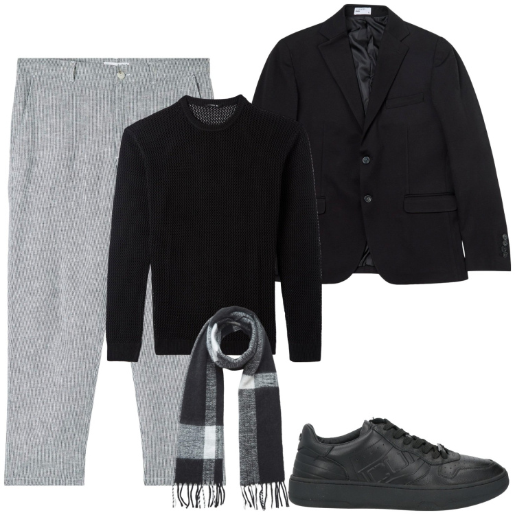 Outfit uomo - Total look #2041739. Stile Casual per Tutti i giorni. Abbinamento con sneakers, giacche, maglieria, sciarpe, pantaloni.