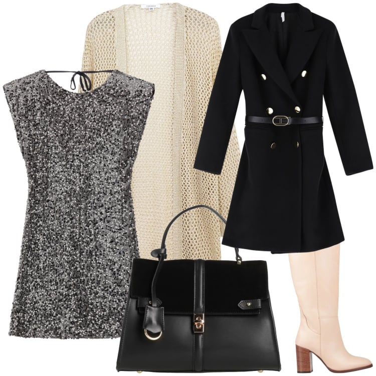 Outfit donna - A strati per comodità in ufficio. Stile Bon Ton per Ufficio. Abbinamento con stivali, borse a mano, kimono, cappotti, vestiti corti.