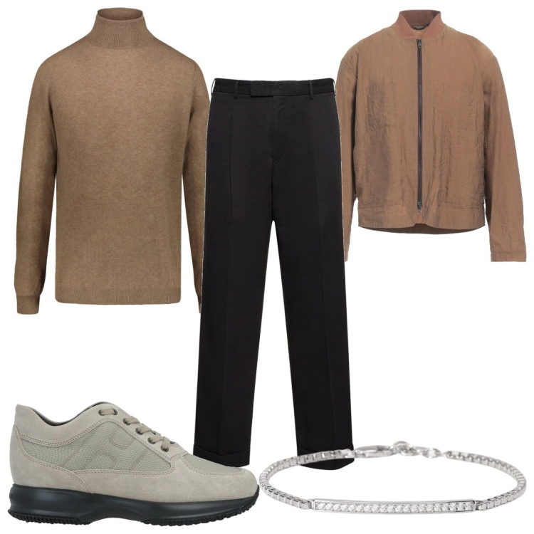 Outfit uomo - Total look #2041768. Stile Trendy per Tutti i giorni. Abbinamento con giacche, sneakers, braccialetti, maglieria, pantaloni.