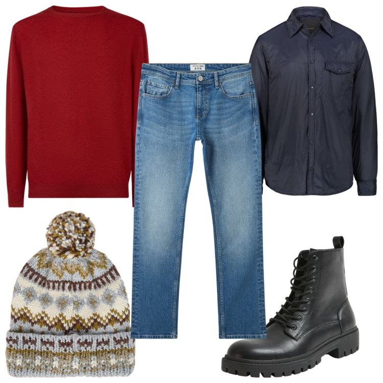Outfit uomo - Total look #2041770. Stile Trendy per Tutti i giorni. Abbinamento con jeans, anfibi, giacche, berretti, maglieria.
