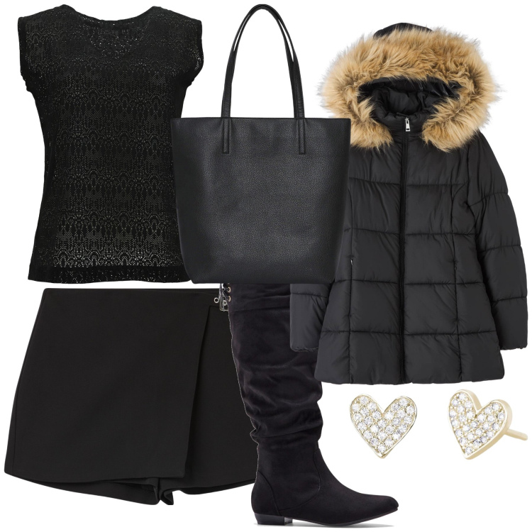Outfit donna - Cuori da ragazza. Stile Preppy per Tutti i giorni. Abbinamento con stivali, borse tote, minigonne, piumini, orecchini, t-shirt.