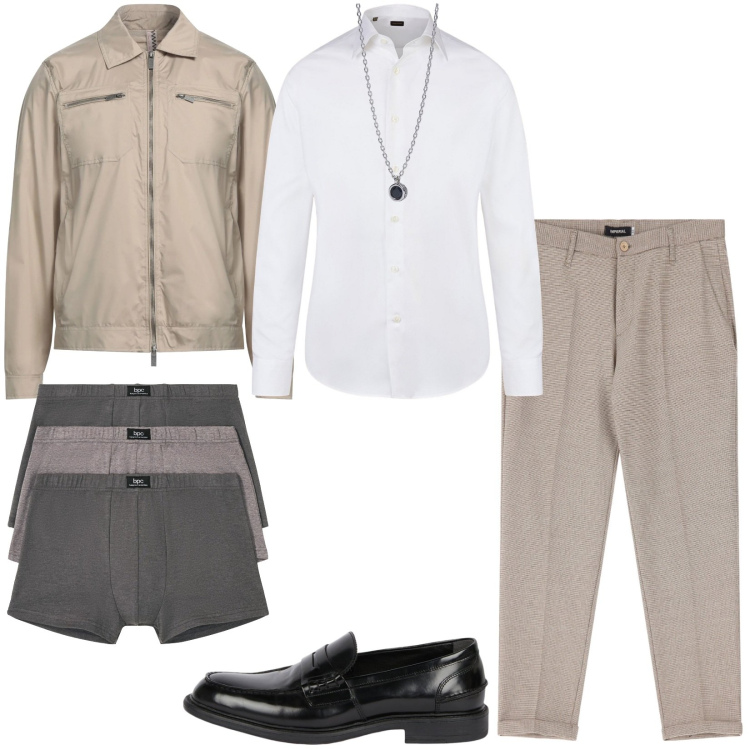 Outfit uomo - Total look #2041793. Stile Casual per Tutti i giorni. Abbinamento con boxer, giacche, collane, pantaloni, camicie, scarpe stringate.