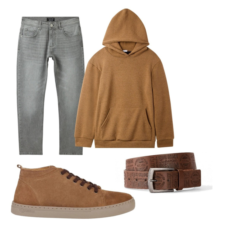 Outfit uomo - Total look #2041854. Stile Casual per Tutti i giorni. Abbinamento con cinture, sneakers alte, jeans, felpe.