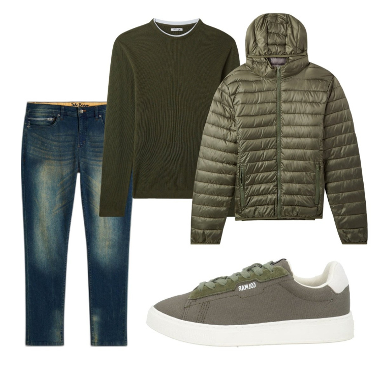 Outfit uomo - Total look #2041863. Stile Casual per Tutti i giorni. Abbinamento con jeans slim fit, sneakers, piumini, maglieria.