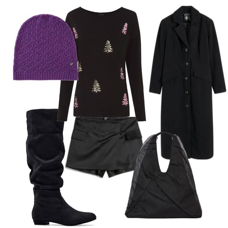 Outfit donna - Il pull, con gli alberelli. per Tutti i giorni. Abbinamento con berretti, stivali, cappotti, maglieria, gonne, shopping bag.