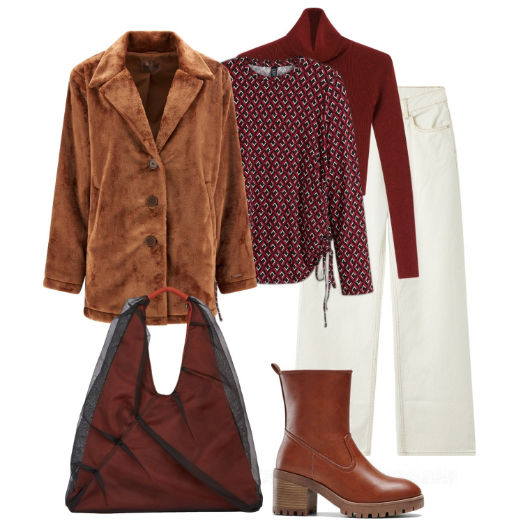 Outfit donna - Basico urbano. Stile Basic per Tutti i giorni. Abbinamento con stivaletti, maglieria, jeans, maglieria, cappotti, shopping bag.