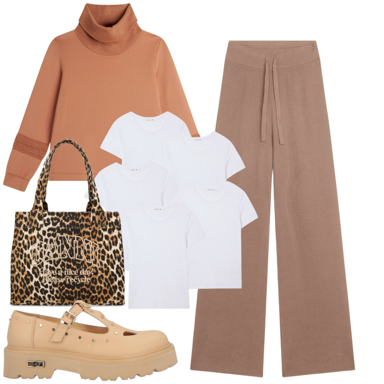 Outfit donna - Sporty chic in citta. Stile Sporty chic per Tutti i giorni. Abbinamento con mocassini, t-shirt, pantaloni, felpe, shopping bag.