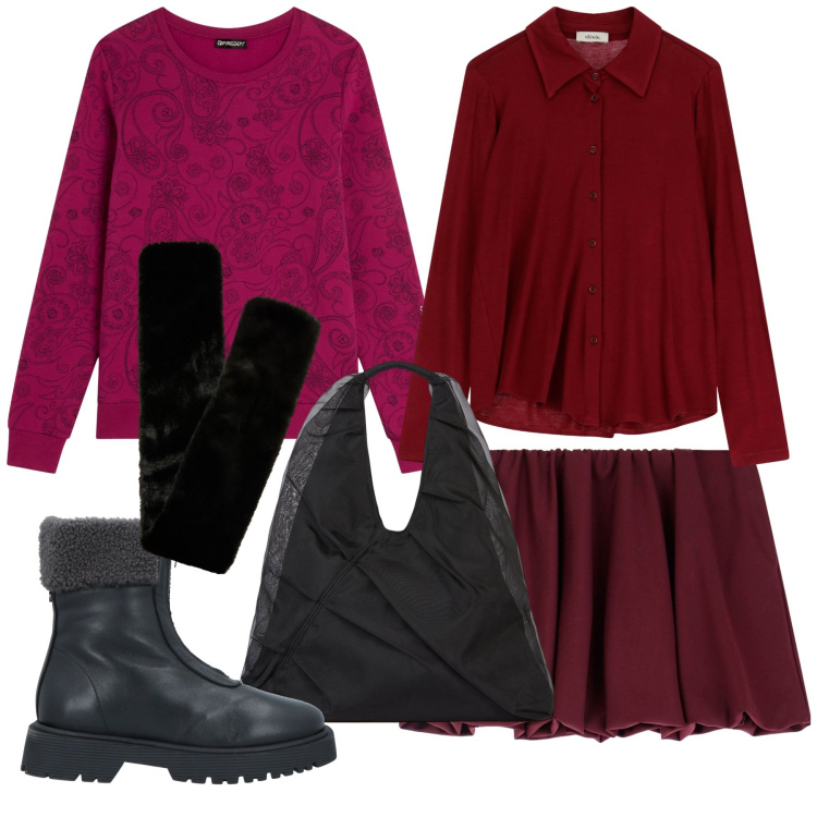 Outfit donna - Preppy. Stile Preppy per Scuola/Università. Abbinamento con stivaletti, sciarpe, minigonne, camicie, felpe, shopping bag.