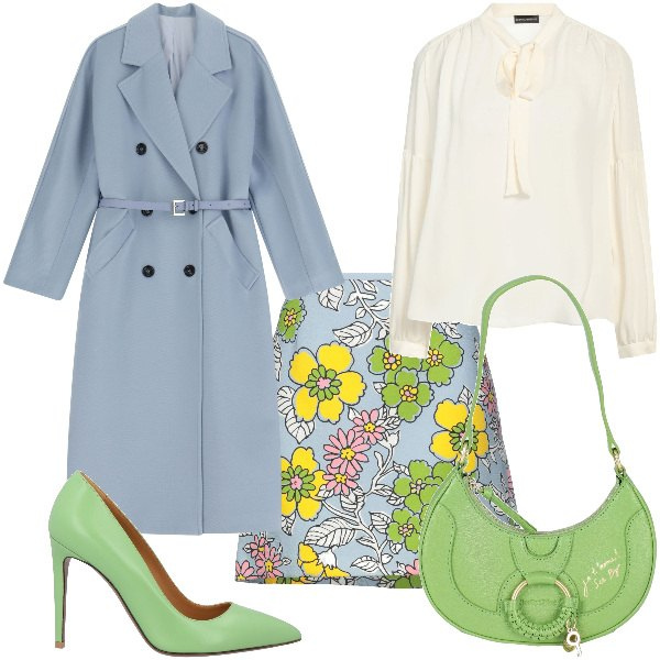 Outfit donna - Total look #2041948. Stile Bon Ton per Tutti i giorni. Abbinamento con minigonne, décolleté, top, borse a spalla, cappotti.