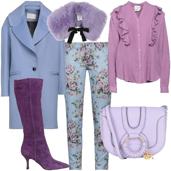 Outfit donna - Total look #2041974. Stile Romantica per Tutti i giorni. Abbinamento con pantaloni, camicie, sciarpe, borse a tracolla, stivali, cappotti.