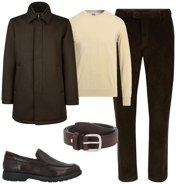 Outfit uomo - City. Stile Urban per Tutti i giorni. Abbinamento con pullovers, scarpe stringate, cinture, cappotti, pantaloni.