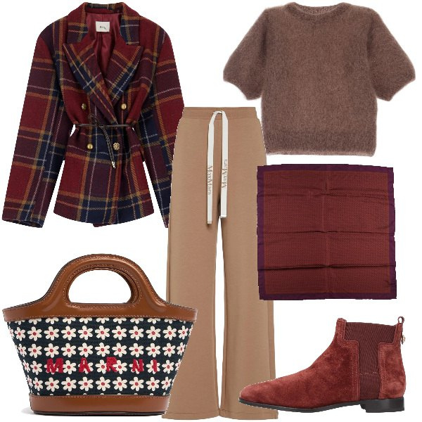 Outfit donna - Total look #2041990. per Tutti i giorni. Abbinamento con stivaletti, sciarpe, t-shirt, blazer, pantaloni, borse a mano.