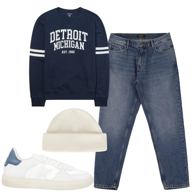 Outfit uomo - Gennaio. Stile Casual per Tutti i giorni. Abbinamento con sneakers, felpe, jeans, berretti.