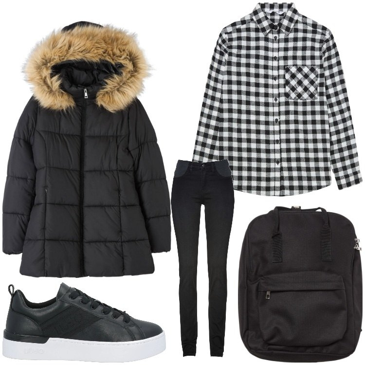 Outfit donna - Quadretti per tutti i giorni. Stile Casual per Tutti i giorni. Abbinamento con jeans skinny, sneakers, zaini, piumini, camicie.