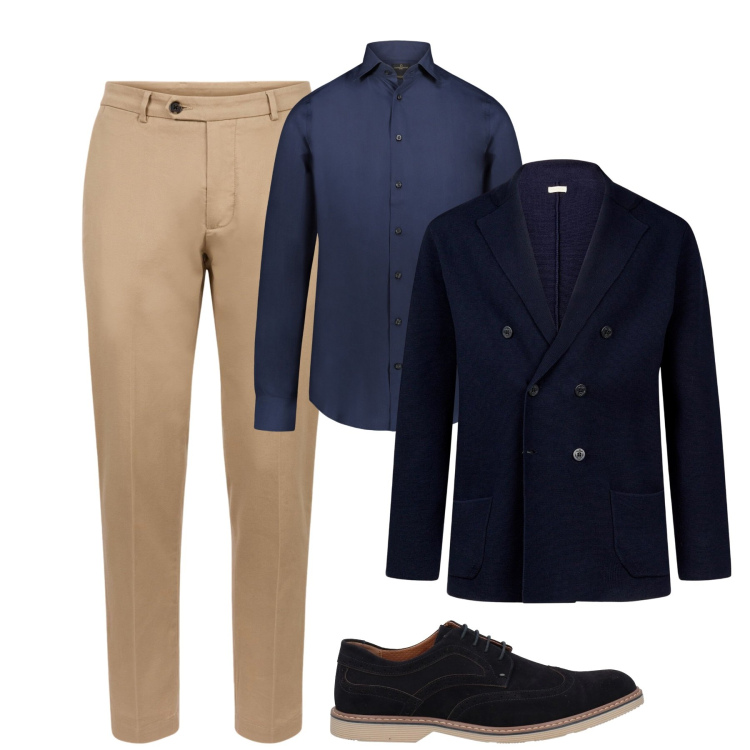 Outfit uomo - In ufficio. Stile Business/Elegante per Ufficio. Abbinamento con scarpe stringate, camicie, pantaloni, cardigans.