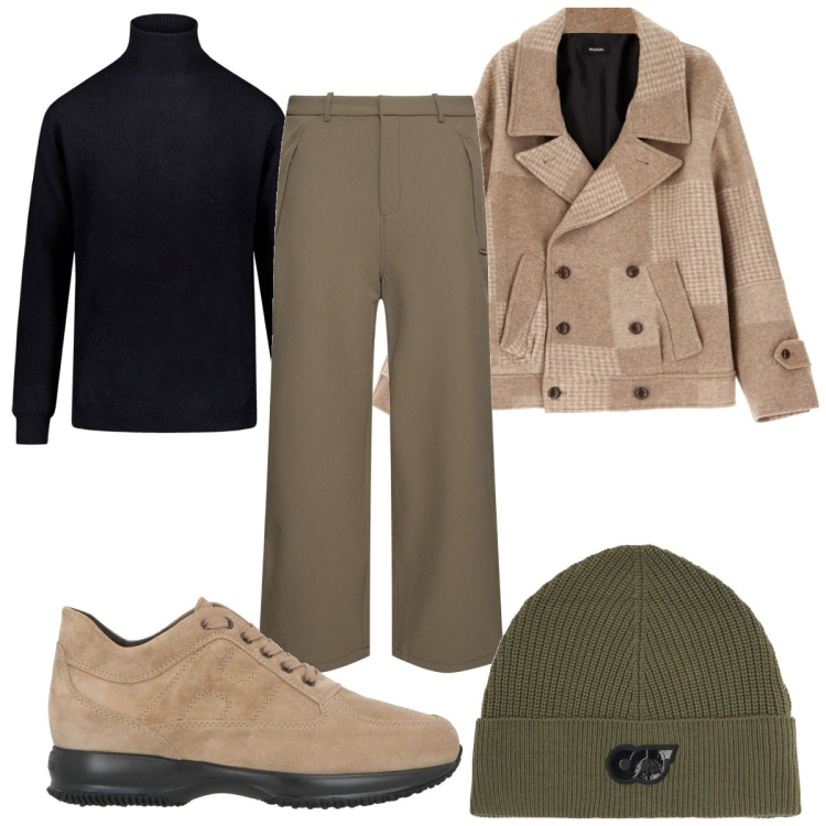 Outfit uomo - Total look #2042040. Stile Casual per Tutti i giorni. Abbinamento con sneakers, cappotti, maglieria, berretti, pantaloni.