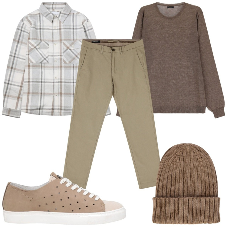 Outfit uomo - Total look #2042050. Stile Casual per Tutti i giorni. Abbinamento con sneakers, cappotti, pantaloni chino, maglieria, berretti.