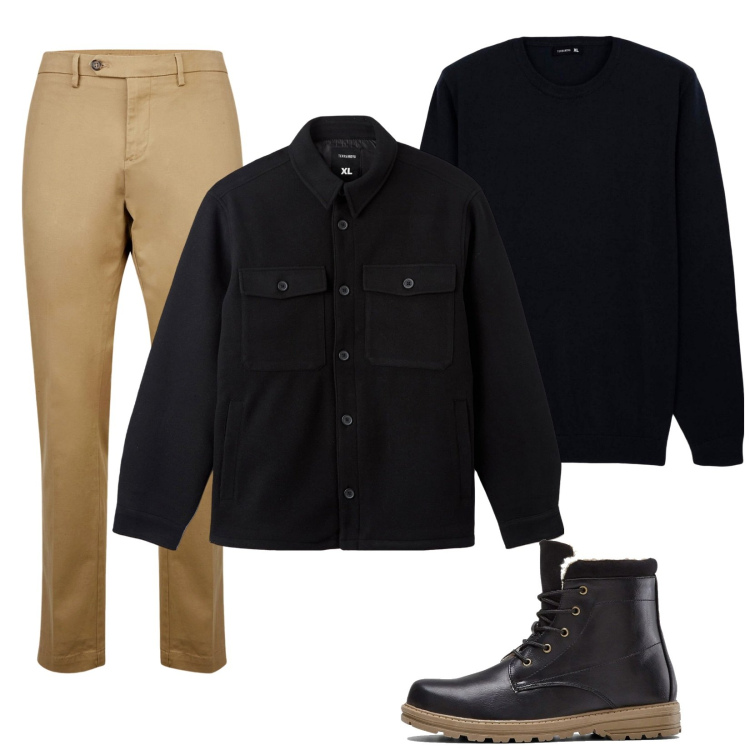 Outfit uomo - Total look #2042100. Stile Casual per Tutti i giorni. Abbinamento con stivali e stivaletti, cappotti, maglieria, pantaloni chino.