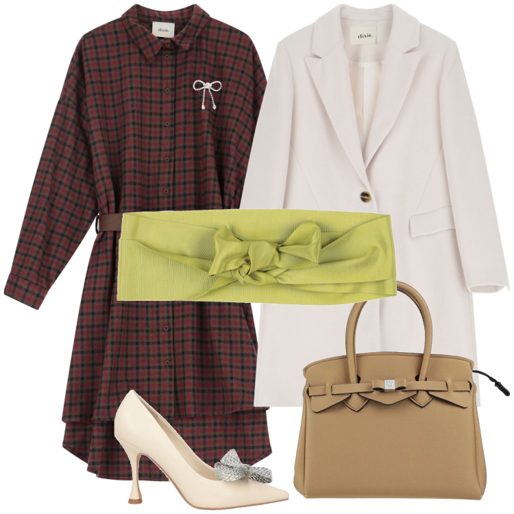 Outfit donna - Fiocchetti. Stile Urban per Ufficio. Abbinamento con décolleté, sciarpe, borse a mano, vestiti, cappotti.