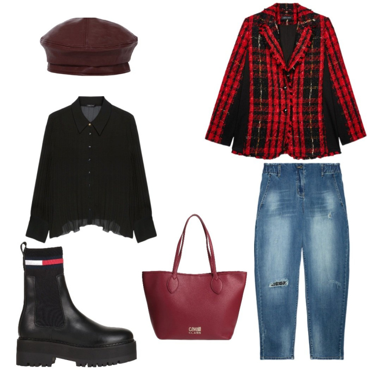 Outfit donna - Mix and match. Abbinamento con stivaletti chelsea, borse a spalla, cappelli e berretti, jeans dritti, blazer, camicie.