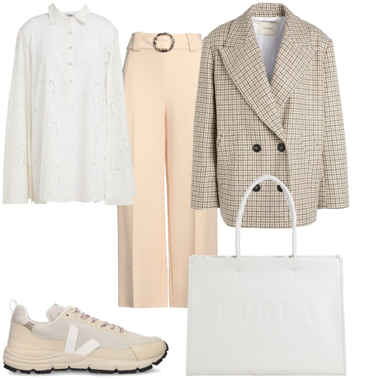Outfit donna - Total look #2042208. Stile Minimal per Ufficio. Abbinamento con caban, pantaloni, borse a mano, top, sneakers.