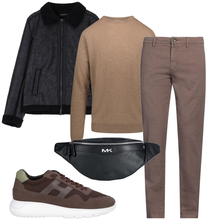 Outfit uomo - Il marsupio elegante. Stile Business/Elegante per Ufficio. Abbinamento con sneakers, pantaloni chino, borse sportive, giacche, maglieria.