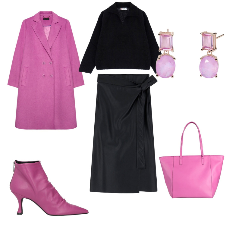Outfit donna - Tutta di rosa mi voglio vestire. per Tutti i giorni. Abbinamento con stivaletti, borse a spalla, orecchini, pullovers, gonne, cappotti.