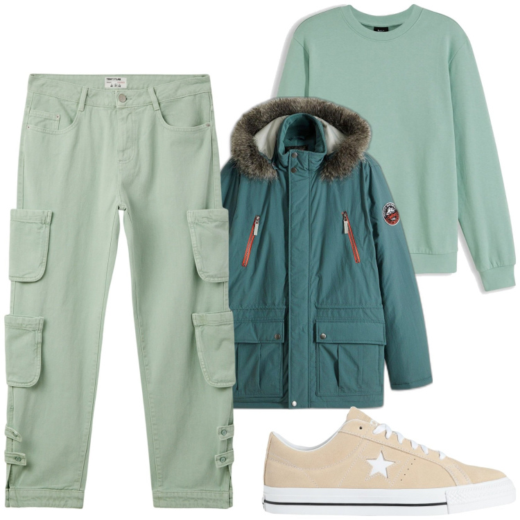 Outfit uomo - Total look #2042248. Stile Casual per Tutti i giorni. Abbinamento con felpe, parka, sneakers, jeans.