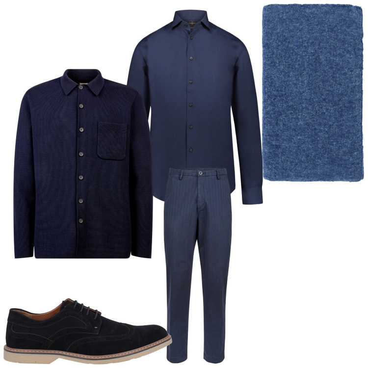 Outfit uomo - Blu da lunedì. Stile Business/Elegante per Cerimonia. Abbinamento con scarpe stringate, sciarpe, camicie, pantaloni, cappotti.