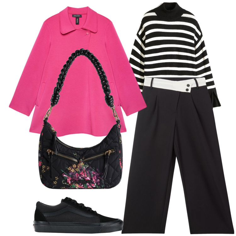 Outfit donna - Fucsia. Stile Glamour per Tutti i giorni. Abbinamento con sneakers, borse a mano, maglieria, pantaloni, cappotti.