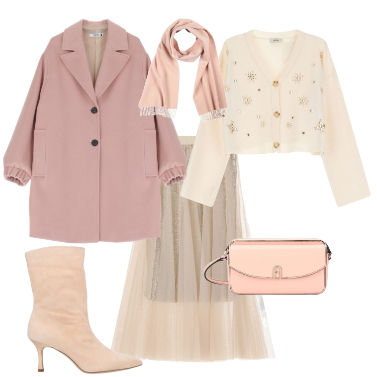 Outfit donna - Total look #2042356. Stile Romantica per Serata fuori. Abbinamento con stivaletti, borse a tracolla, sciarpe, cappotti, gonne lunghe, cardigans.