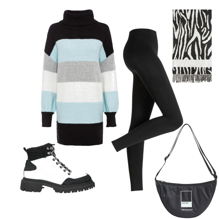 Outfit donna - Leggings. Stile Casual per Tutti i giorni. Abbinamento con leggings, maglieria, anfibi, marsupi, sciarpe.