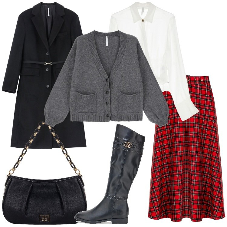 Outfit donna - Gonne midi per ogni occasione. Stile Bon Ton per Tutti i giorni. Abbinamento con cardigans, cappotti, camicie, gonne longuette, borse a tracolla, stivali sopra il ginocchio.