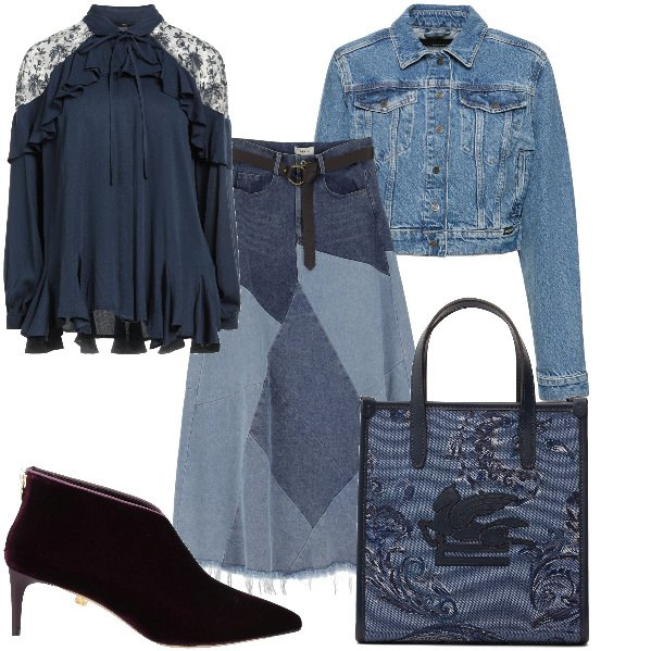 Outfit donna - Total look #2042461. Stile Rock per Tutti i giorni. Abbinamento con camicie, stivaletti, gonne longuette, blazer, borse tote.