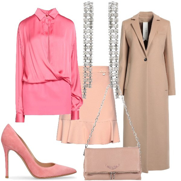 Outfit donna - Total look #2042471. Stile Chic per Cerimonia. Abbinamento con minigonne, cappotti, vestiti corti, borse a spalla, orecchini, décolleté.