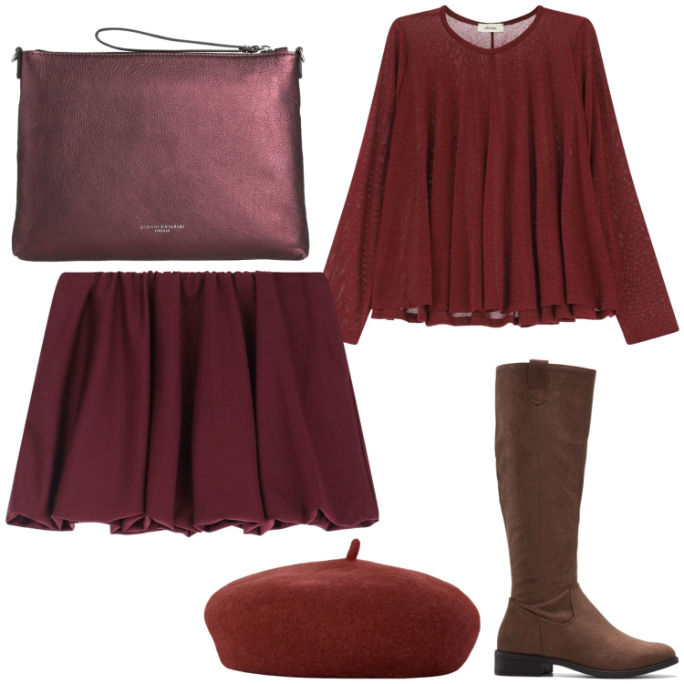 Outfit donna - Mono colore. Stile Preppy per Tutti i giorni. Abbinamento con stivali, borse a mano, minigonne, maglieria, cappelli e berretti.