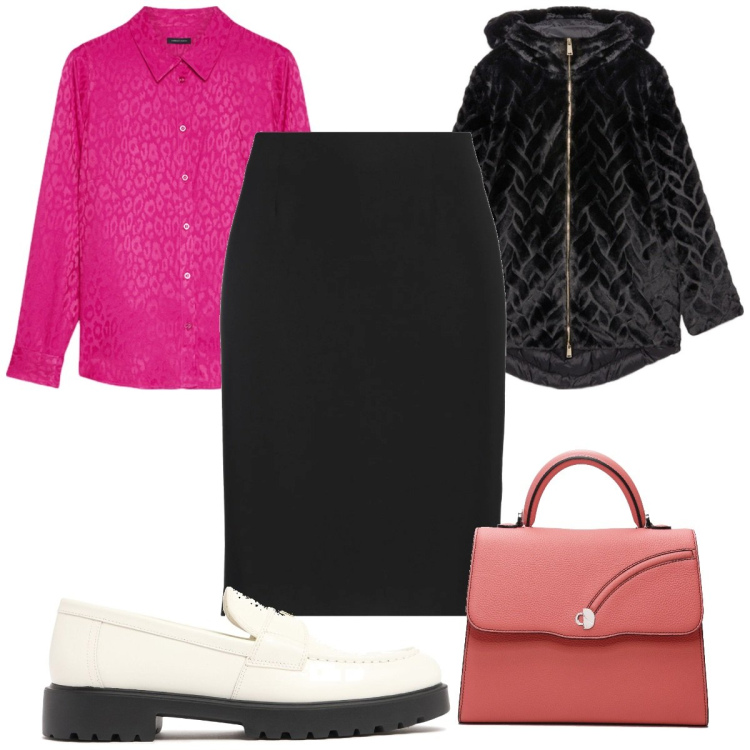 Outfit donna - Total look #2042509. Stile Trendy per Tutti i giorni. Abbinamento con gonne longuette, camicie, blazer, borse a mano, mocassini.