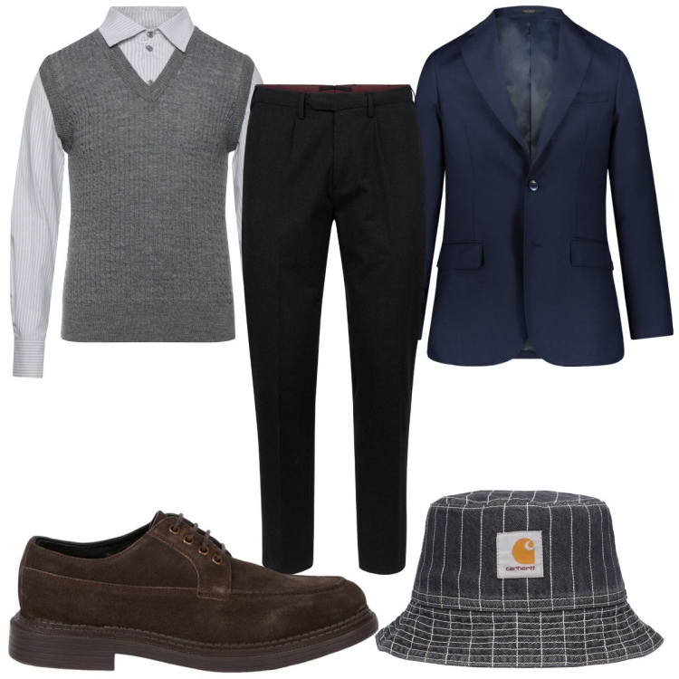 Outfit uomo - Total look #2042516. Stile Casual per Tutti i giorni. Abbinamento con pullovers, pantaloni, scarpe stringate, giacche, cappelli.