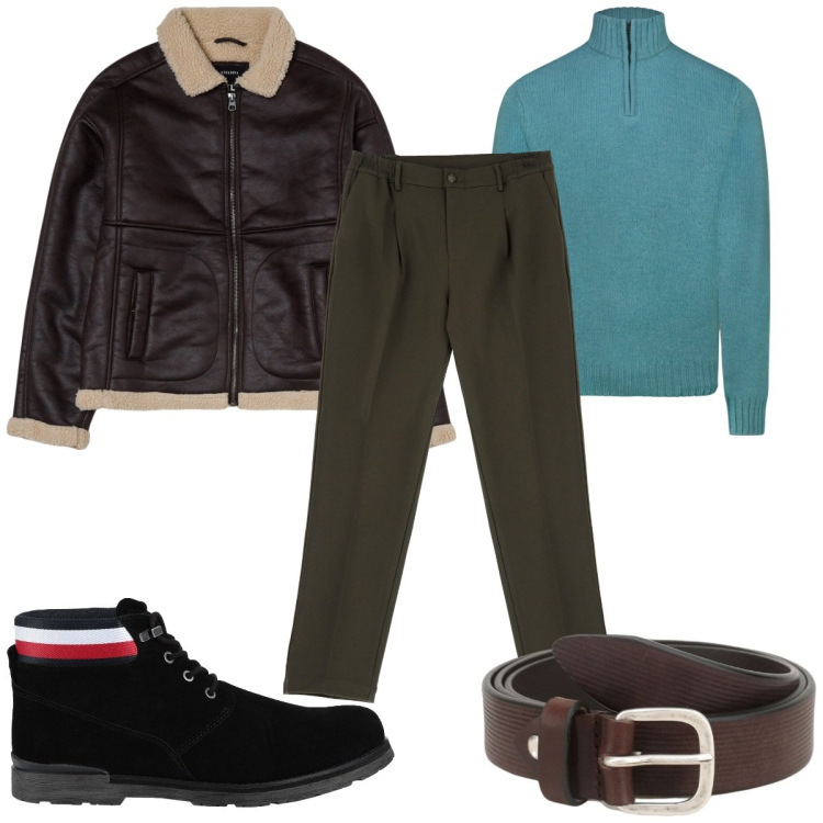 Outfit uomo - Total look #2042517. Stile Casual per Tutti i giorni. Abbinamento con stivali e stivaletti, giacche, cinture, pantaloni, maglieria.