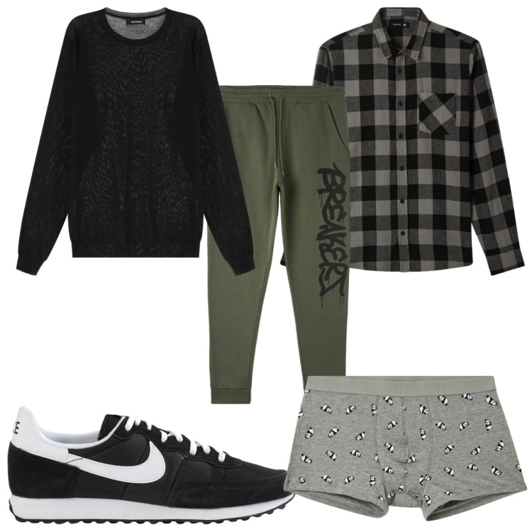 Outfit uomo - Total look #2042526. Stile Trendy per Tutti i giorni. Abbinamento con sneakers, boxer, camicie, pantaloni, maglieria.