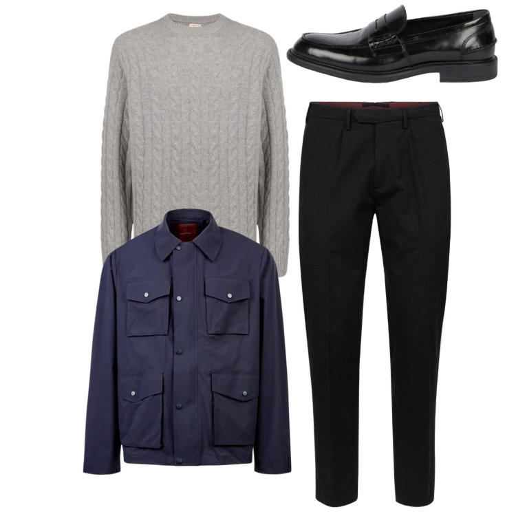 Outfit uomo - Casual. Stile Casual per Tutti i giorni. Abbinamento con giacche, pantaloni, scarpe stringate, maglieria.