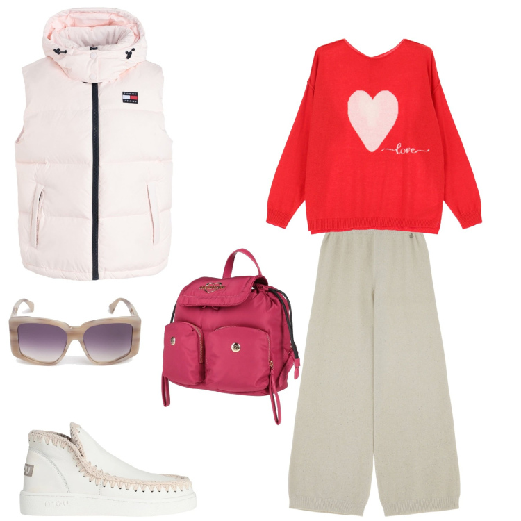 Outfit donna - Parola d\'ordine comodità. Stile Casual per Tutti i giorni. Abbinamento con zaini, stivaletti, piumini, pantaloni, maglieria, occhiali da sole.