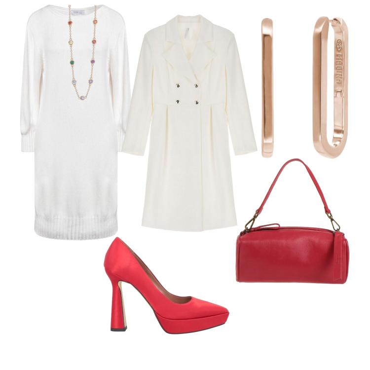 Outfit donna - Il bianco per la sera. per Serata fuori. Abbinamento con décolleté, vestiti corti, borse a mano, orecchini, collane, cappotti.